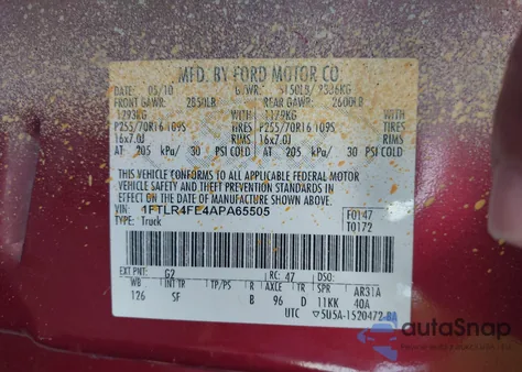 2010 Ford Ranger Sport/Xlt from USA, damaged, VIN 1FTLR4FE4APA65505